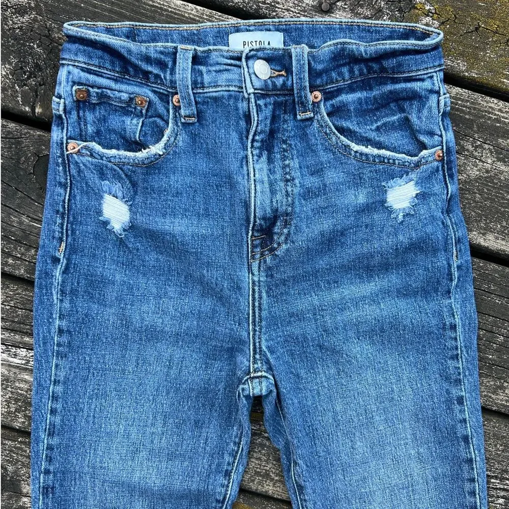 Pistola Skinny Jeans Women 25 Blue Distressed High Rise Raw Hem P6643CSF-LEY